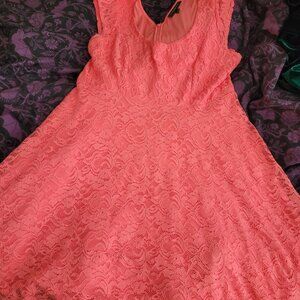 Lane Bryant Formal Coral Pink Soft Lace A-Line Tea-Length Dress w/ Tulle in 18
